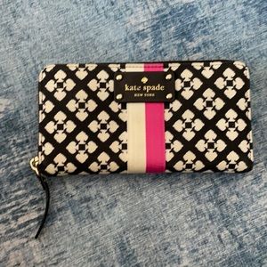 Kate Spade black w/pink & white strip wallet